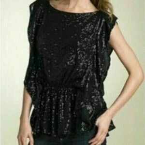 Free People Black Sequin Open Back Peplum Top Medium Girl Night Date Night Party